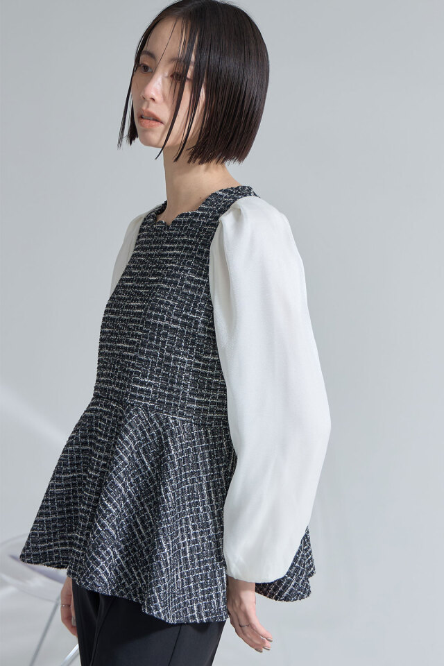 袖切替ツイードペプラムプルオーバー※一部店舗のみ入荷