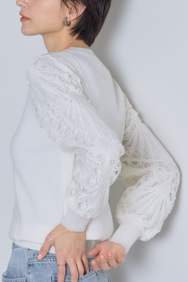 袖レースニット