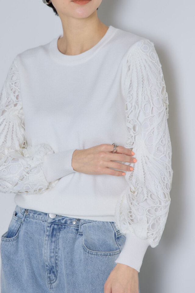 つかっち 袖レースニット