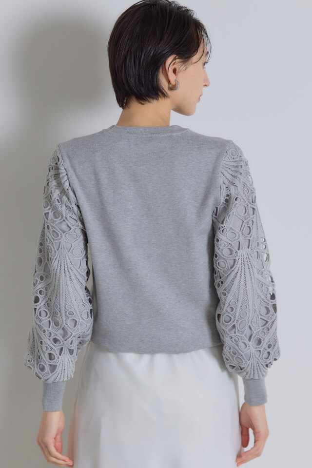 袖レースニット