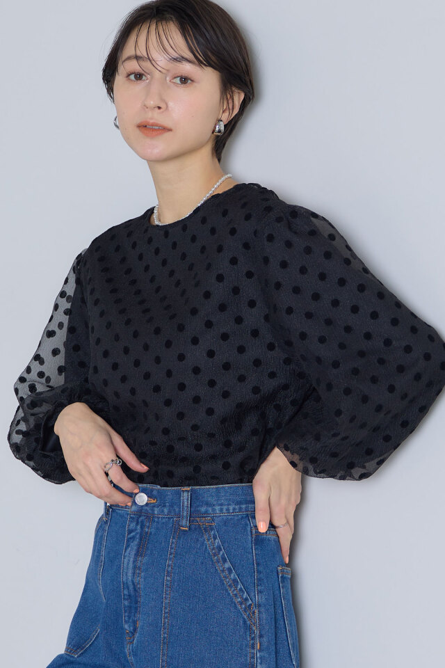 フロッキードットチュールレイヤードブラウス※一部店舗のみ入荷