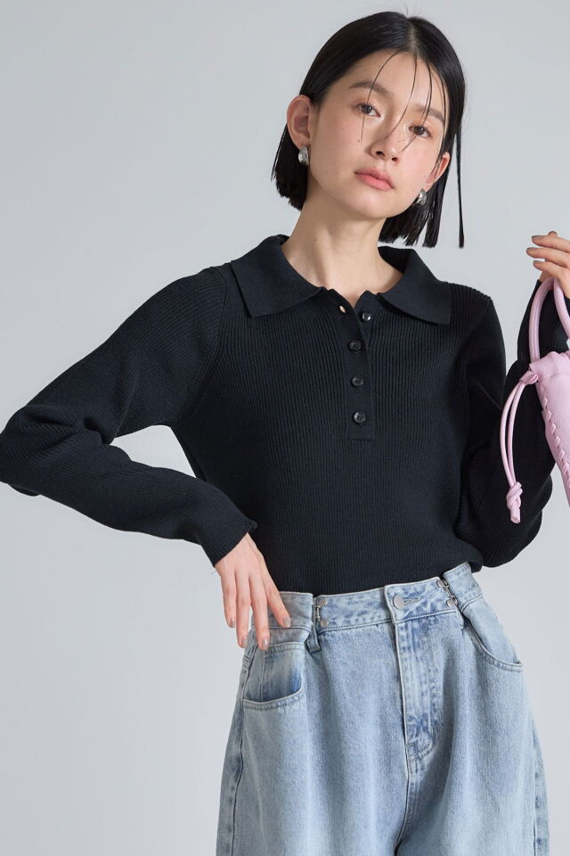 【ブラック】ポロ ニットプルオーバー ポロニットプルオーバー※一部店舗のみ入荷