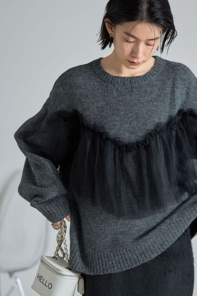 アルカ アルパカタッチチュールドッキングニットプルオーバー※一部店舗のみ入荷