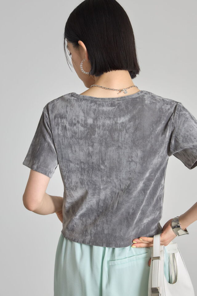 tシャツ コンパクトベロアTシャツ/コンパクト マットベロアカットソー ピンク ブラック ネイビー ブルー アイボリー オフホワイト ピンク グレー シアーベロアコンパクトTシャツ※一部店舗のみ入荷