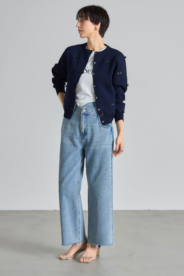 スポンジニットリボンカーディガン