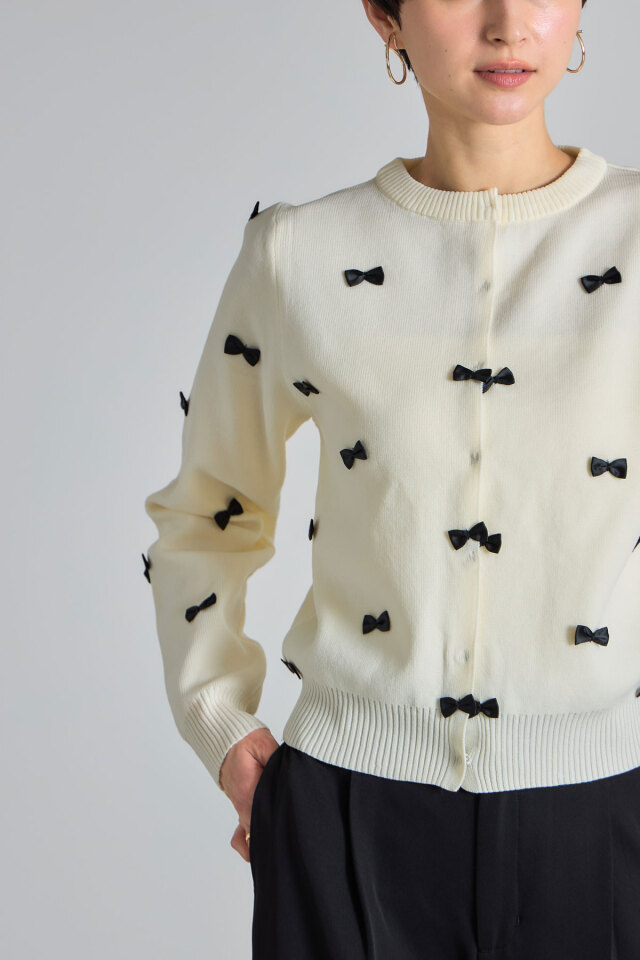 スポンジニットリボンカーディガン