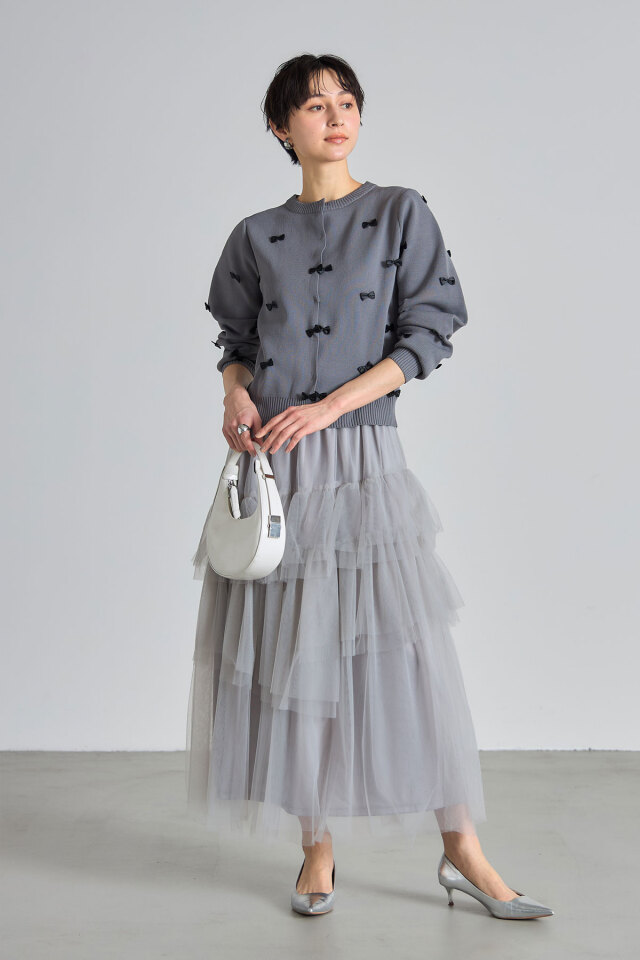 スポンジニットリボンカーディガン