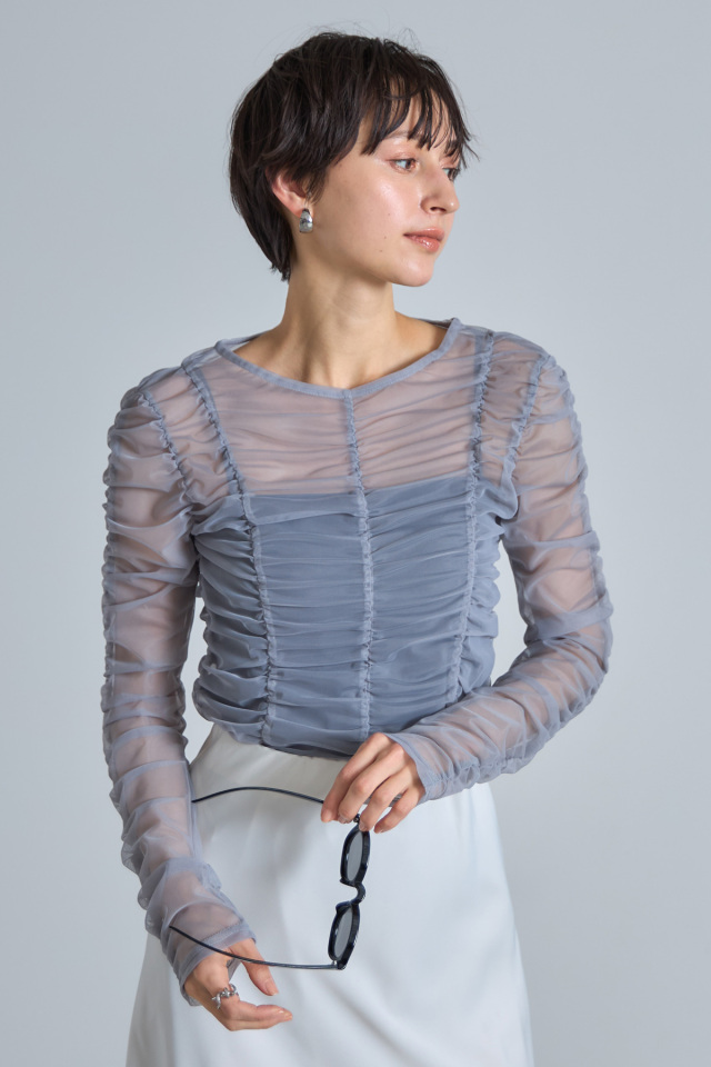 チュールシャーリングトップス※一部店舗のみ入荷