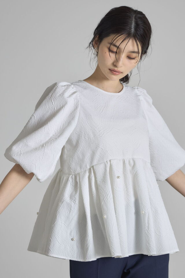 前後2WAYふくれジャガードパール付きチュニック※一部店舗のみ入荷