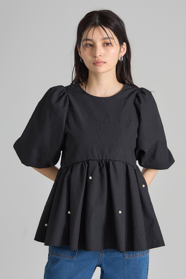 ブラウス シャツ 前後2WAYふくれジャガードパール付きチュニック レディース 前後2WAYふくれジャガードパール付きチュニック※一部店舗のみ入荷