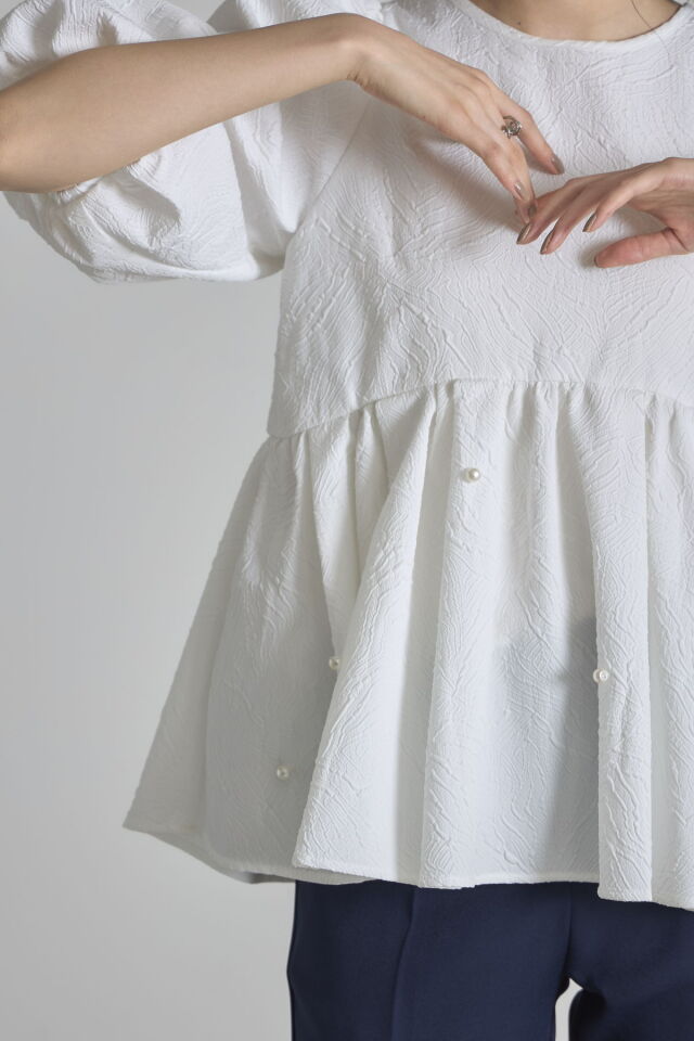 ブラウス シャツ 前後2WAYふくれジャガードパール付きチュニック レディース 前後2WAYふくれジャガードパール付きチュニック※一部店舗のみ入荷