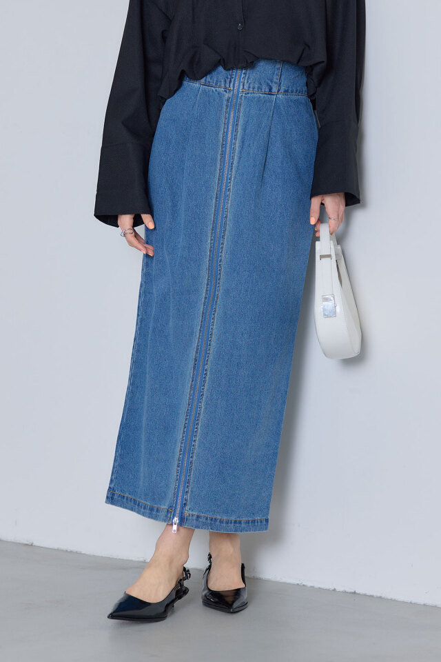 フロントジップデニムストレートスカート※一部店舗のみ入荷
