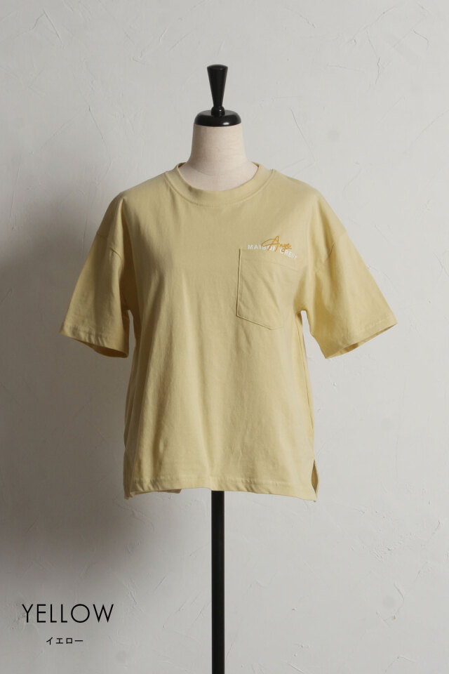 【美品】エルメス 半袖 ポケット Tシャツ ロゴ刺繍 M マスタードイエロー 刺繍ロゴポケットTシャツ※一部店舗のみ入荷