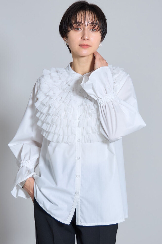 &.NOSTALGIA - &.Nostalgia フリルチュールシアーブラウス ホワイト フリルチュールシャツブラウス※一部店舗のみ入荷