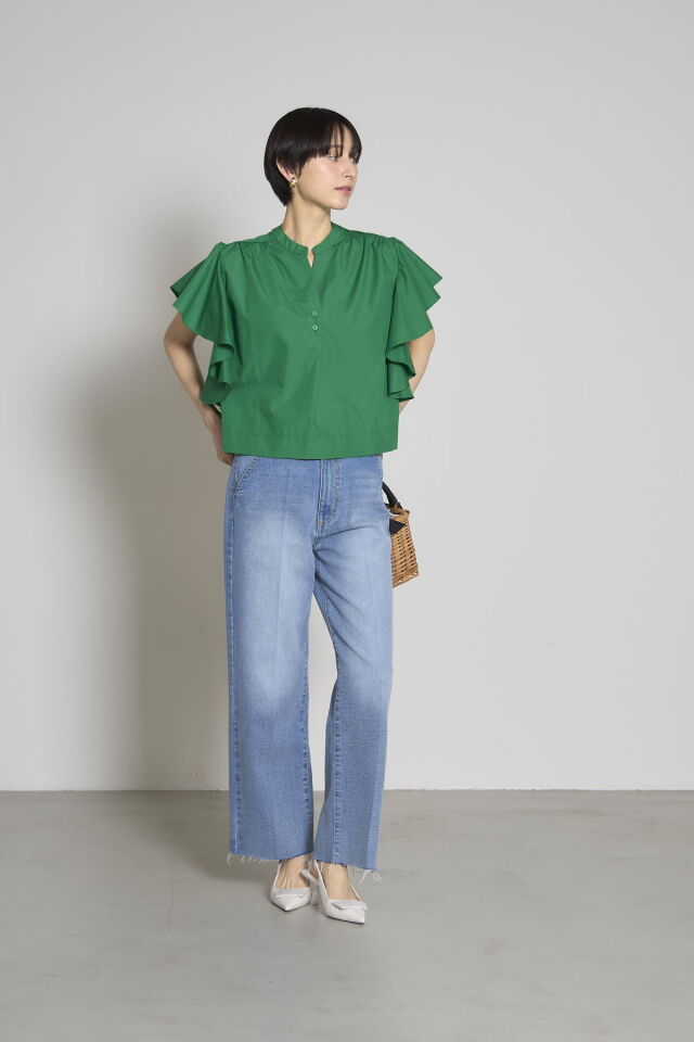 未使用　ミュベール　フリルブラウス　ミントグリーン　2023年製　定価3.3万 サイドフリルブラウス（セットアップ可）｜TIARA（ティアラ）｜商品