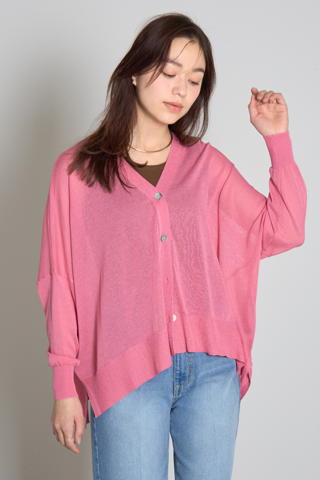 シアーニットカーディガン　ピンク　ロングカーディガン　美品　タグあり ADAWAS - シアーニットカーディガン (ピンク) コットン / ゆったりめ