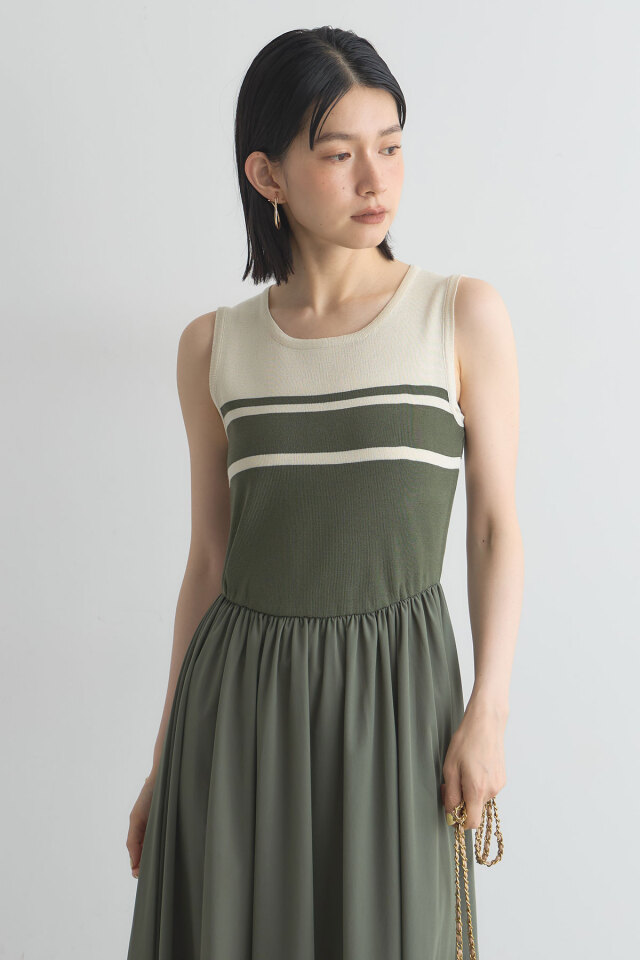 ♡商品 WEB限定】配色ドッキングノースリワンピース