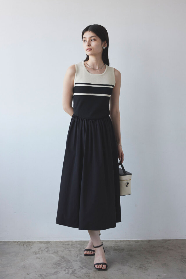 WEB限定】配色ドッキングノースリワンピース