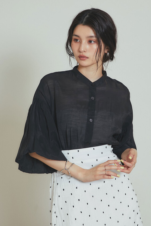 ボリュームシャツ ブラック ブラック 80ローンタックボリュームシャツ