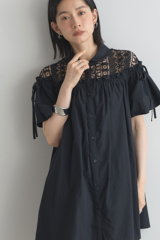 DOLCE&GABBANA ボウタイブラウス エンブロイダリーレース 切替 黒 DOLCE&GABBANA ボウタイブラウス エンブロイダリーレース 切替 黒