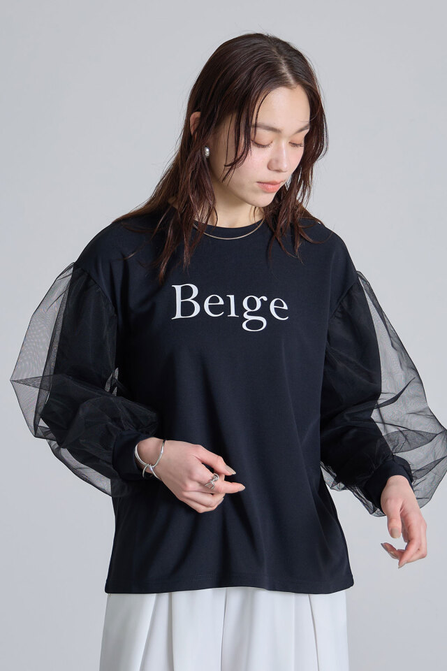 チュールカラーロングTシャツ チュールスリーブロゴロンT※一部店舗のみ入荷