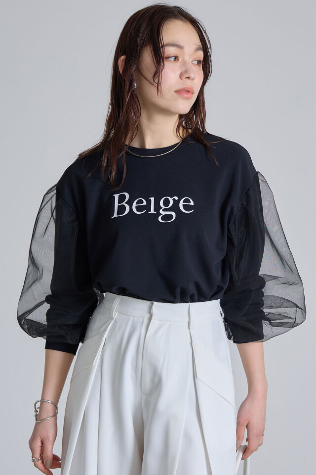 COUDRE チュールスリーブ 半袖Tシャツ ブラック チュールスリーブロゴロンT※一部店舗のみ入荷