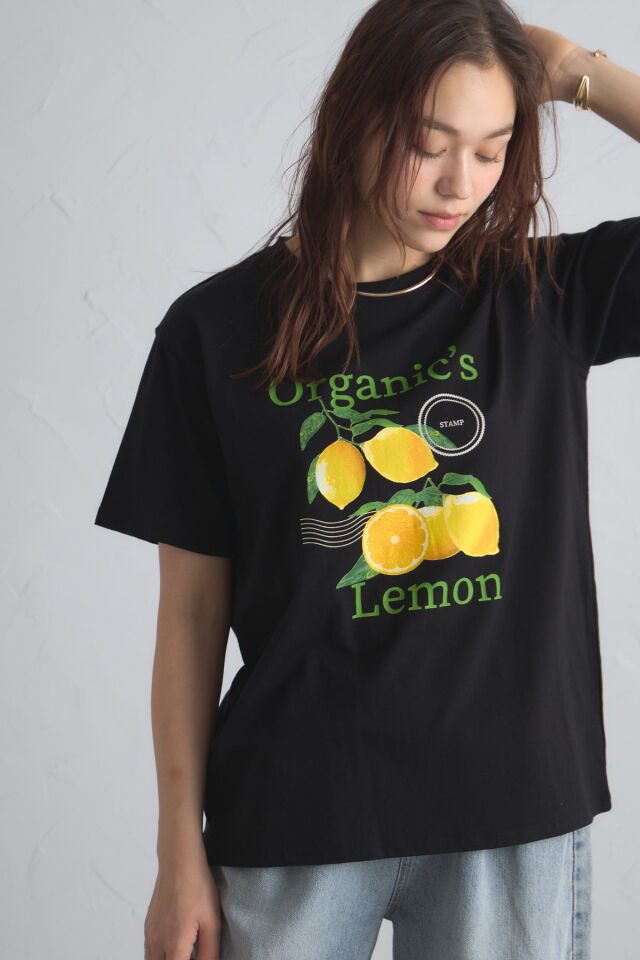 ぷりん トミーガールTシャツ/ブラック☆イエロー レモンプリントTシャツ※一部店舗のみ入荷
