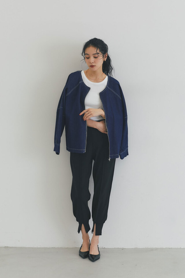 美品 VINTAGE Indigo Moon ゴブラン ノーカラージャケット L 美品 VINTAGE Indigo Moon ゴブラン ノーカラージャケット L