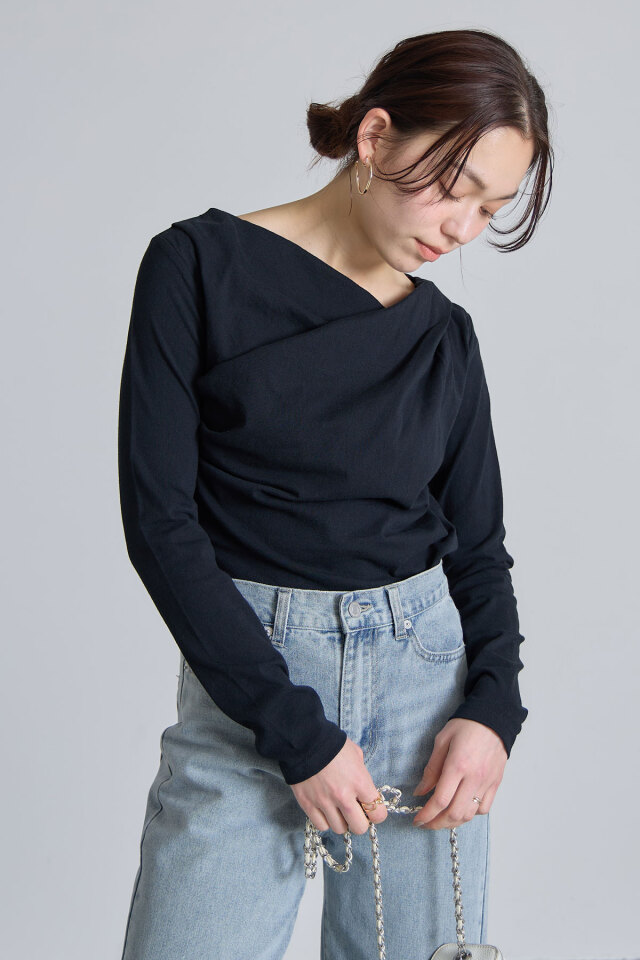 tシャツ ドレープオフショル天竺Tシャツ レディース ドレープオフショル天竺Tシャツ※一部店舗のみ入荷