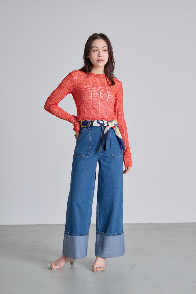 tシャツ リネンタッチ透かし編みクロップドプルオーバー レディース リネンタッチ透かし編みクロップドプルオーバー※一部店舗のみ入荷
