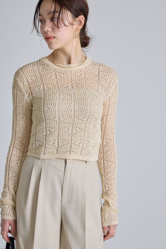 リネンタッチ透かし編みクロップドプルオーバー※一部店舗のみ入荷