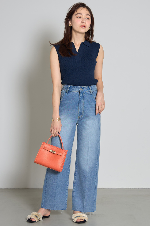 襟付きノースリーニットプルオーバー