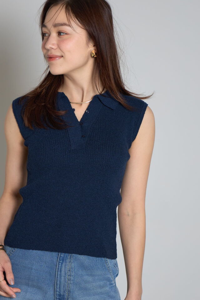 襟付きノースリーニットプルオーバー