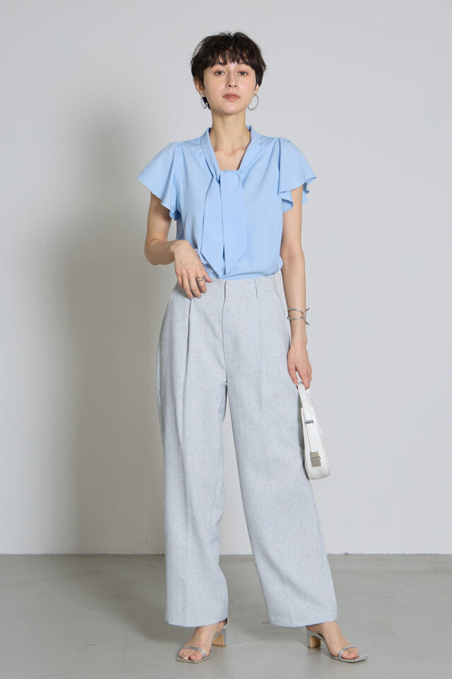 赤のエイジングケア 44セット リネンライクタックワイドパンツ(セットアップ可)