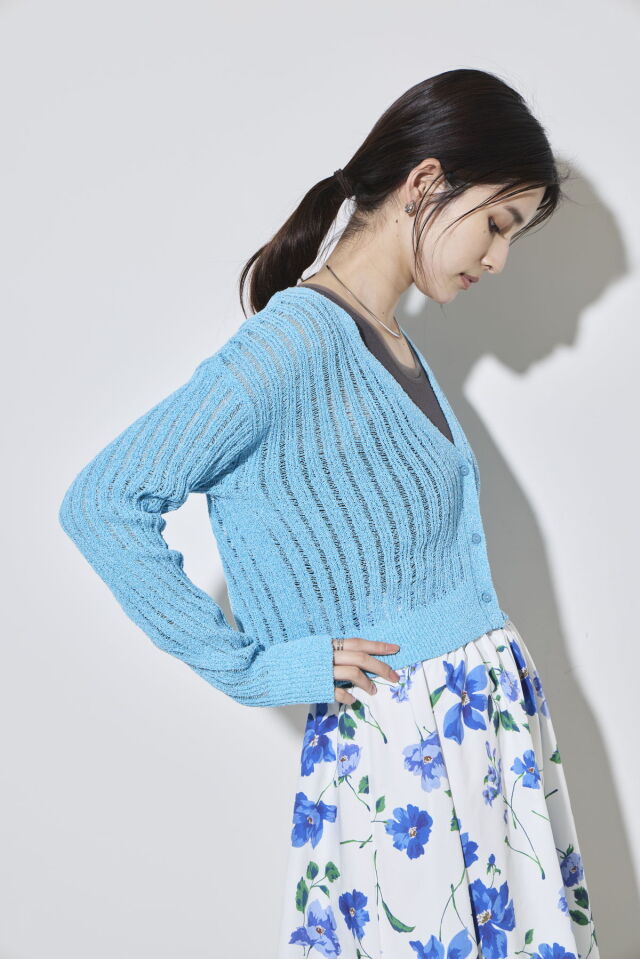 スタニングルアー　シアーリブVネックカーディガン今季完売 stunninglure rシアーリブVネックカーディガン スタニングルアー