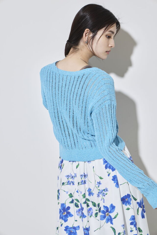 シアーリブVネックニットカーディガン