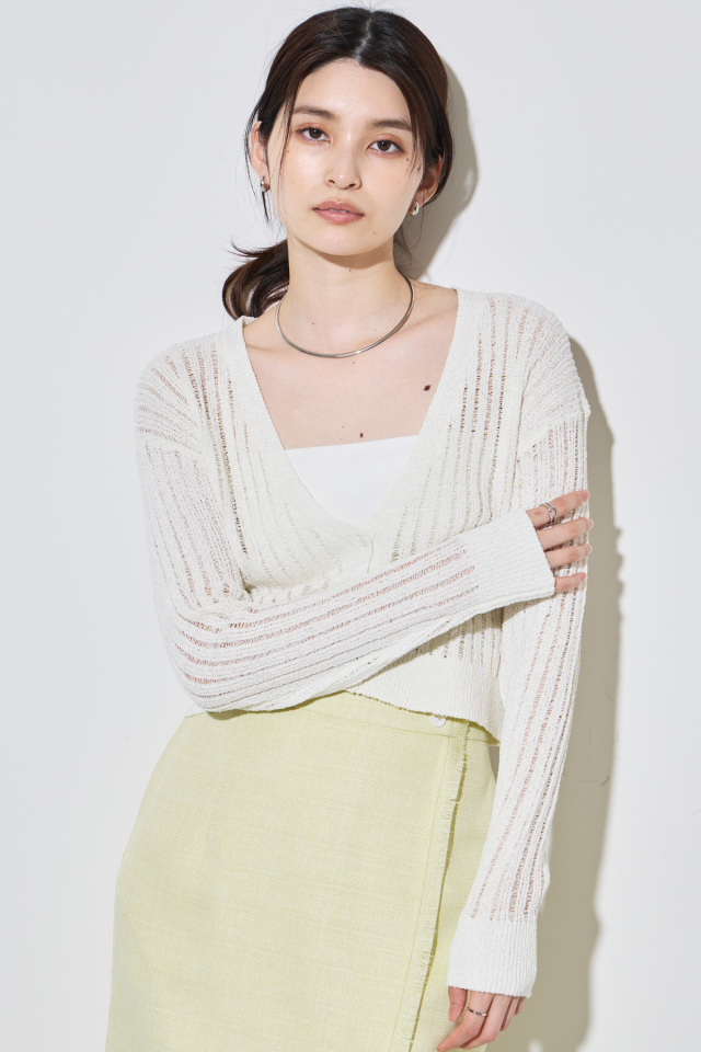 シアーリブVネックニットカーディガン