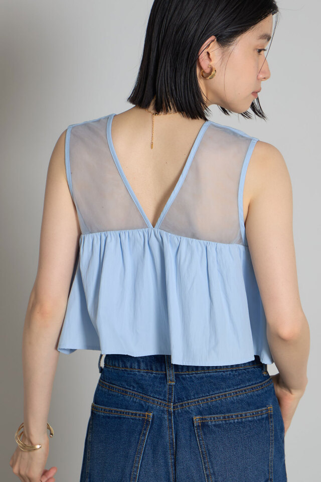 ccedcedc0730ページ 前後2WAYノースリフリルブラウス