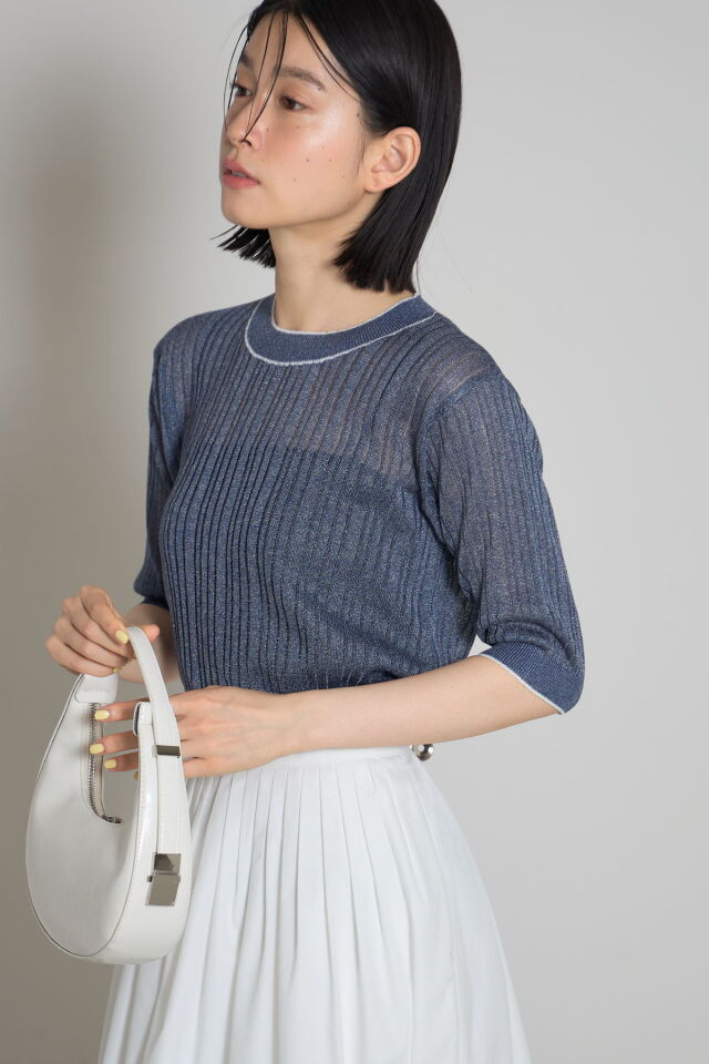 配色ラインリブニットプルオーバー