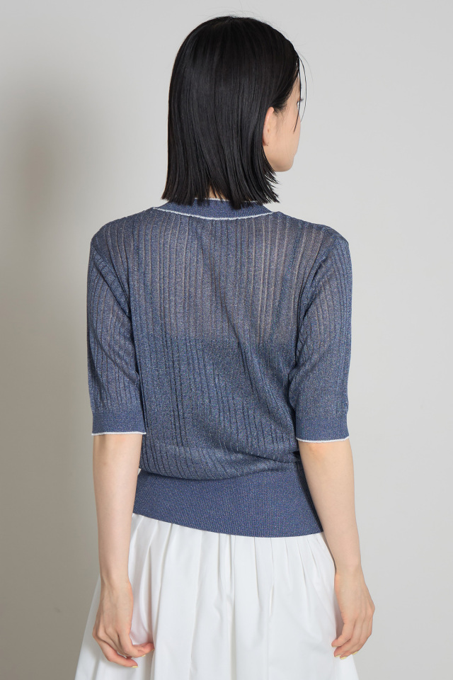 配色ラインリブニットプルオーバー