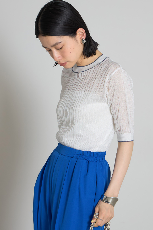 配色ラインリブニットプルオーバー