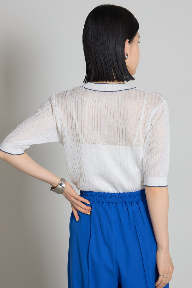 配色ラインリブニットプルオーバー