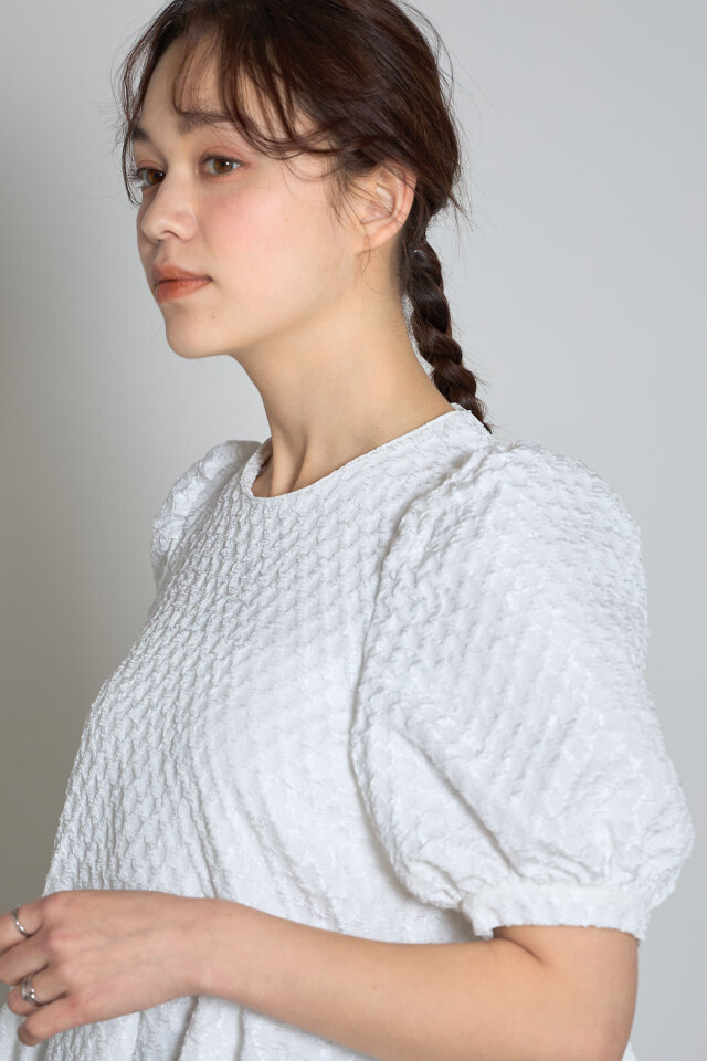 ふくれジャガード配色カラーブラウス（半袖）