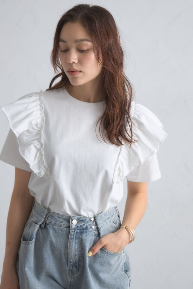 袖フリルTシャツ※一部店舗のみ入荷