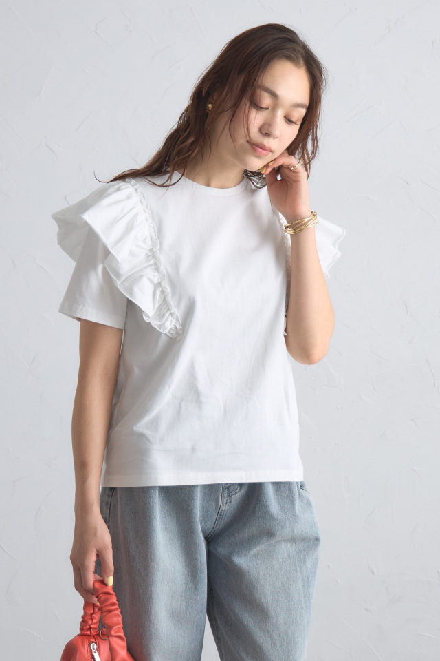 ホワイト フリル袖 Tシャツ セットアップ 袖フリルTシャツ※一部店舗のみ入荷