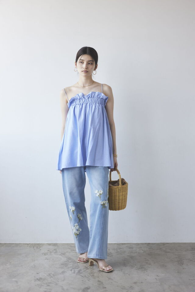 WEB限定】サッカーストライプギャザーキャミソール