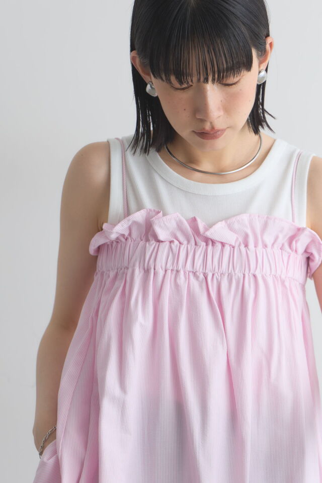 WEB限定】サッカーストライプギャザーキャミソール