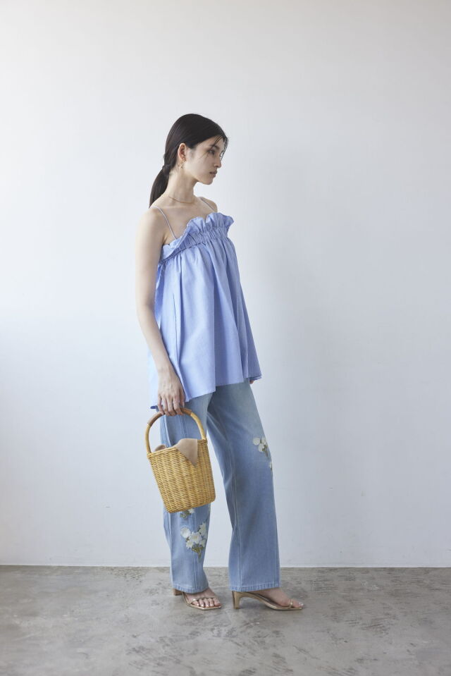 WEB限定】サッカーストライプギャザーキャミソール