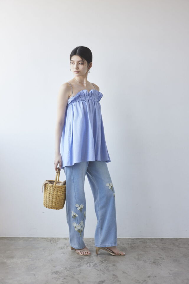 WEB限定】サッカーストライプギャザーキャミソール