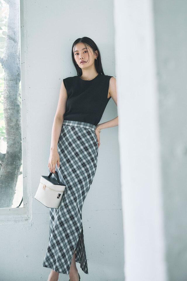 バイアスチェックストレートスカート